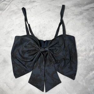 Elegant Blue and Black Bow Top
